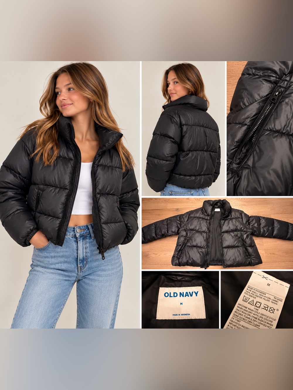 Old Navy Black Puffer Jacket Size Medium Like New